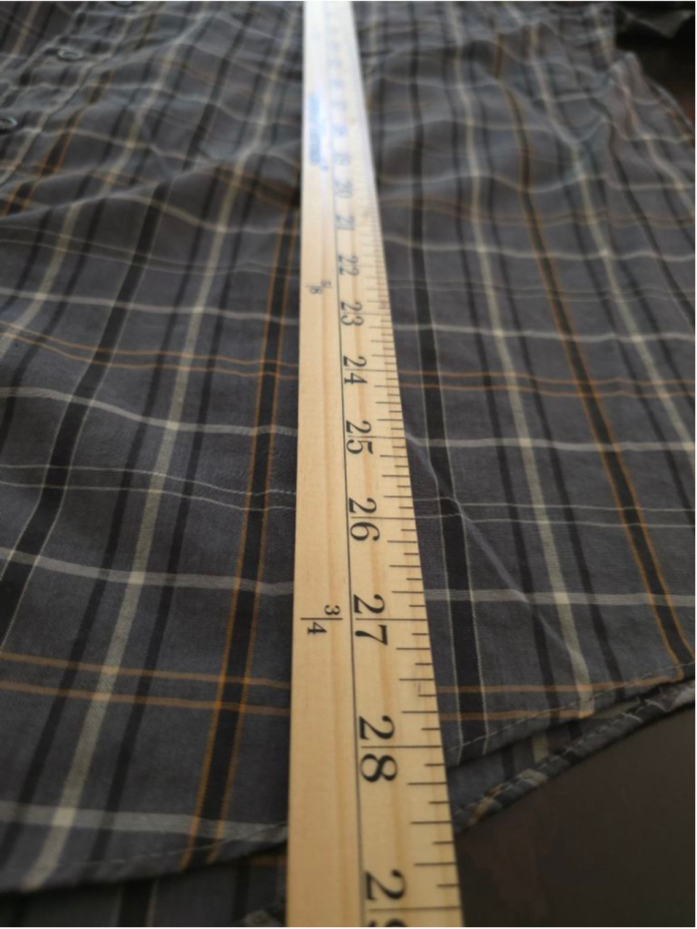 Men's Lion's Den Casual Button Down Shirt L Gray Orange Plaid Business Casual - Picture 5 of 8